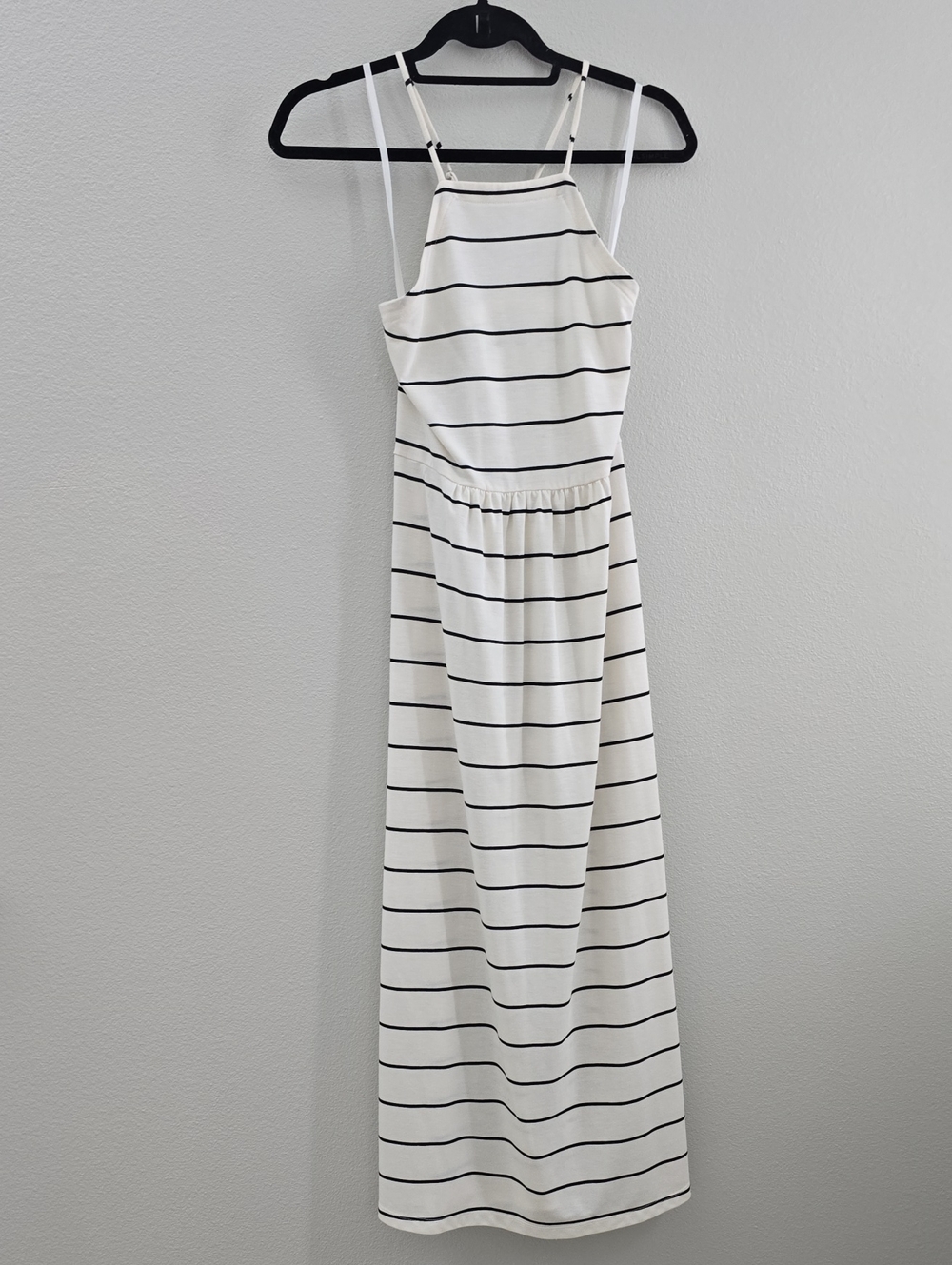 9/28 Striped Cream and Black Spaghetti Strap Summer Dress